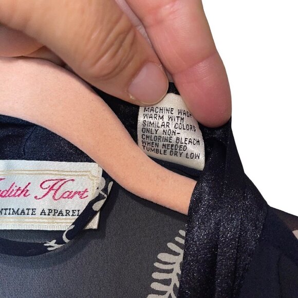 Judith Hart Intimates Robe Size Large Navy Matching Belt Fern Print Sheer - Picture 5 of 10